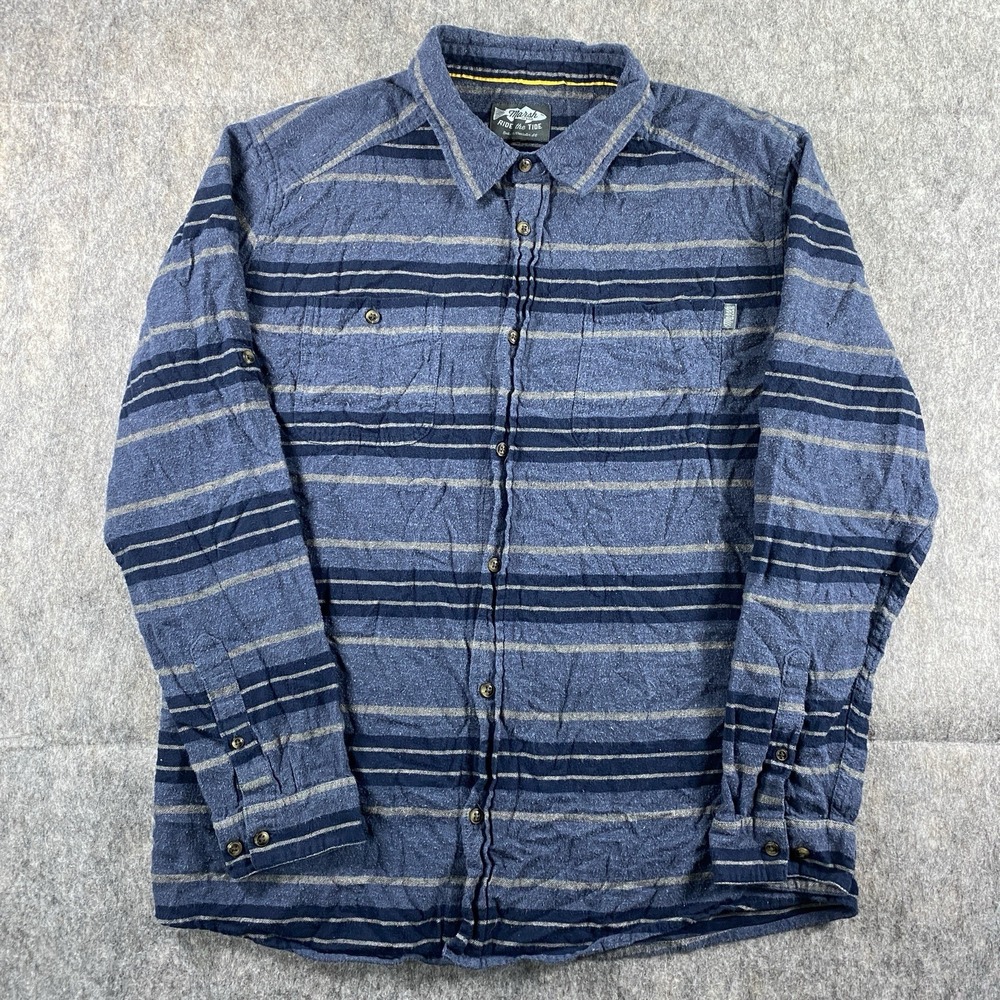 Marshwear Clothing Flannel Shirt Men's Medium Ride the Tide Blue Striped Fishing